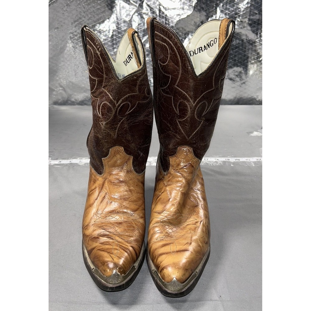 Vintage Durango Western Boots Mens Size 9.5 Brown Leather Pointed Toe Cowboy